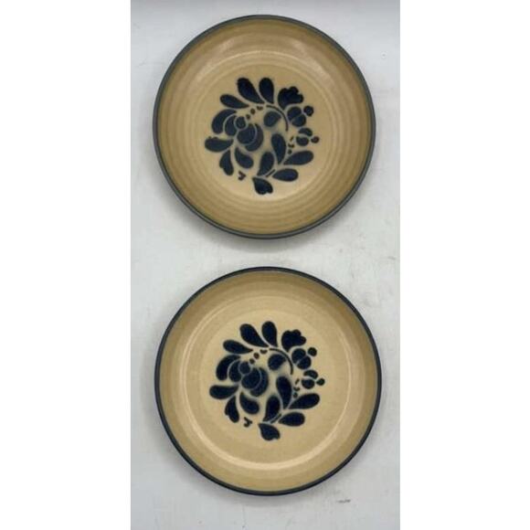 Pfaltzgraff Folk Art 8‑Pc Dinnerware Set Blue Floral Tan USA Stoneware VT - Picture 7 of 11